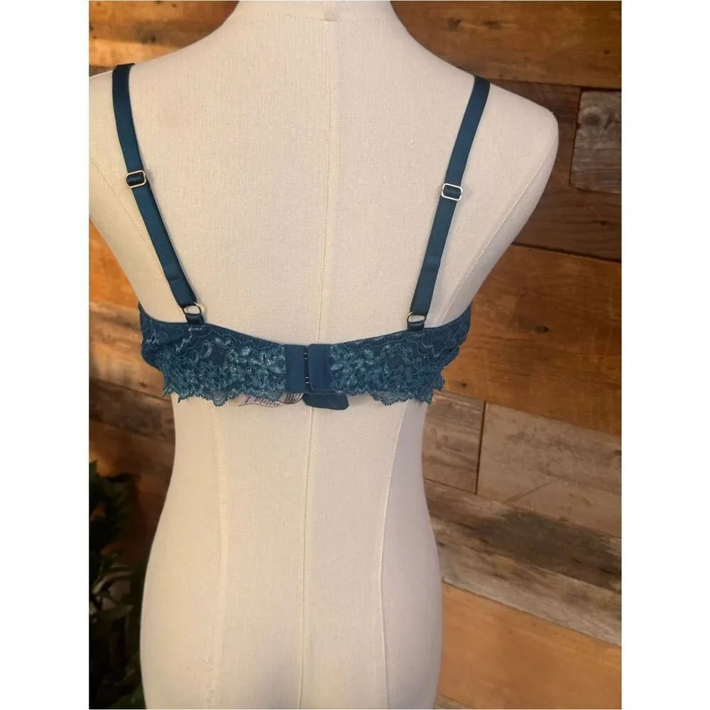 Victoria's Secret Dream Angels Teal Metallic Wireless Bra Size 38B Lace Detail.